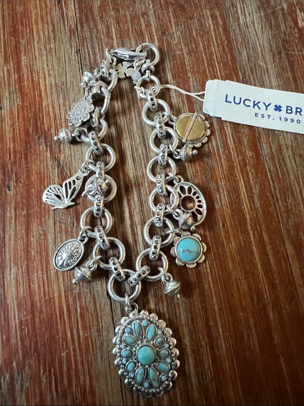 Lucky Brand Silver-Tone Turquoise Charm Bracelet with Teal Accents